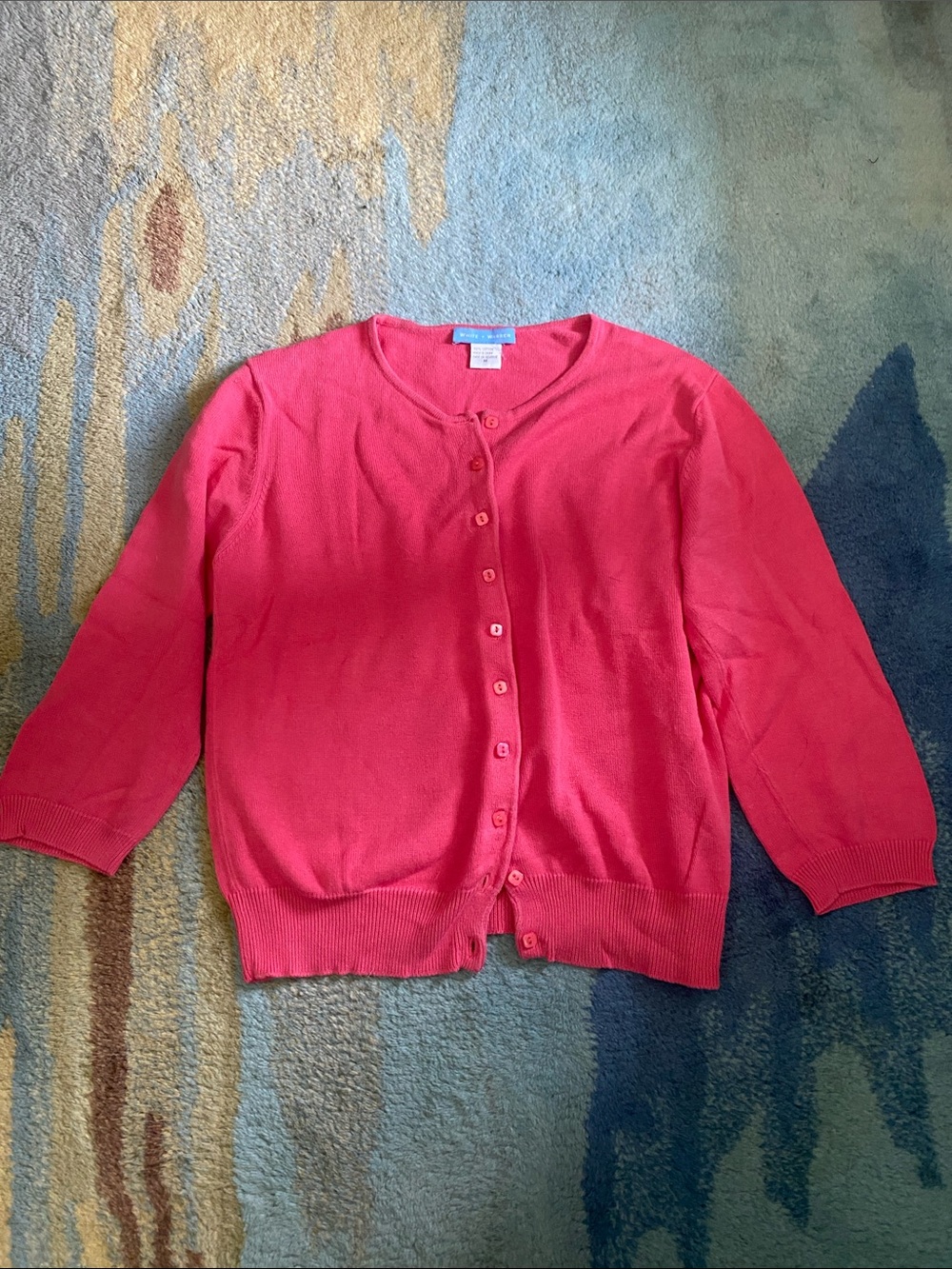 White + Warren Coral Pink Button-Front Cotton Cardigan